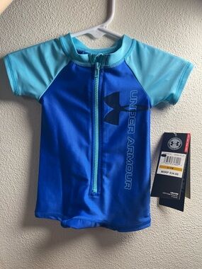 Under Armour Kids' Two-Tone Blue Zip Front Rash Guard